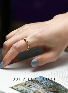 JUTIAN麻花扭纹纯银女高级感戒指