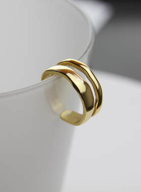 金色冷淡风戒指纯银个性网红开口