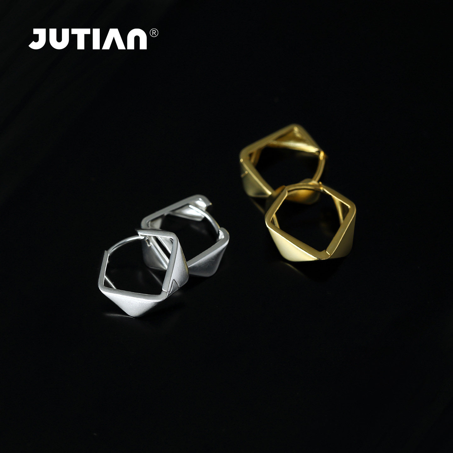 JUTIAN S925纯银方形几何面耳环女小众高级轻奢气质微哑光耳饰,淘宝优惠券,粉丝福利购,淘宝优惠卷