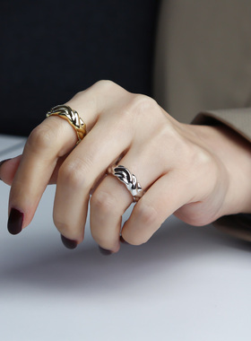 不规则波浪纹金色纯银戒指JUTIAN
