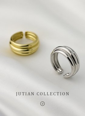 jutian时髦纯银女简约可调节指环