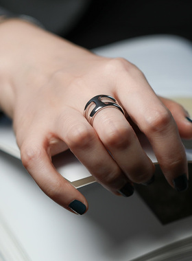 JUTIAN高级感S925纯银戒指冷淡风简约百搭开口可调节金属质感指环