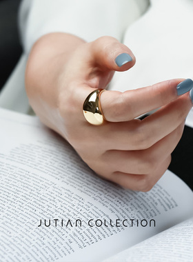 法式纯银ins潮风小众光面戒指