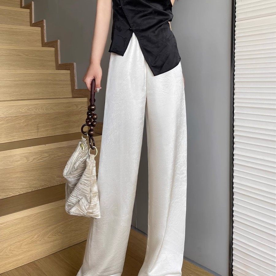 清仓捡漏白色醋酸裤子女夏季薄款凉凉直筒垂垂裤新中式冰丝阔腿裤,淘宝优惠券,粉丝福利购,淘宝优惠卷
