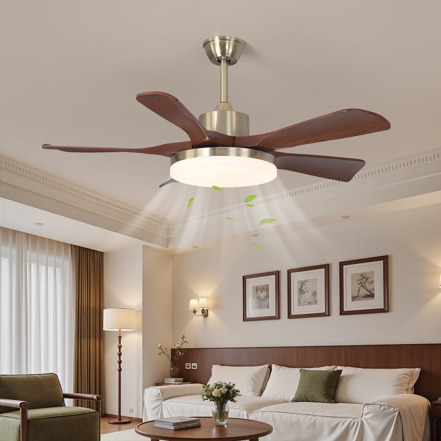客厅风扇灯新款中古风胡桃木色电风力护眼吊扇灯扇灯高级感简约大,淘宝优惠券,粉丝福利购,淘宝优惠卷