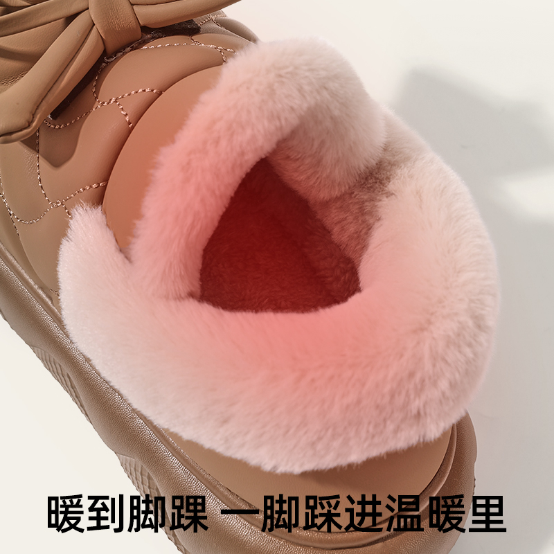 防水蝴蝶结棉拖鞋女士冬季外穿2025新款毛绒包跟亲子保暖棉拖女孩 - 图1
