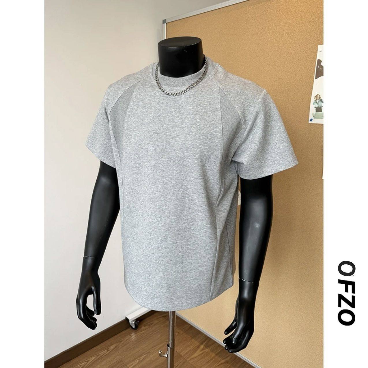 夏季重磅300G纯棉正肩男美式复古小领口螺纹拼接短袖T恤百搭,淘宝优惠券,粉丝福利购,淘宝优惠卷