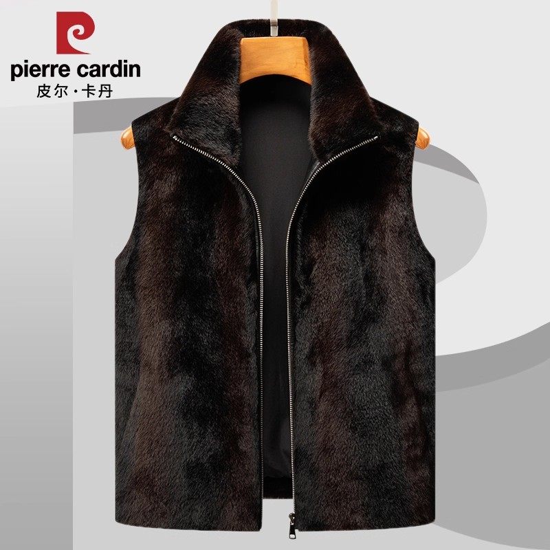 皮尔卡丹高端金貂绒马甲男2025秋冬新款皮毛一体立领无袖坎肩外套,淘宝优惠券,粉丝福利购,淘宝优惠卷