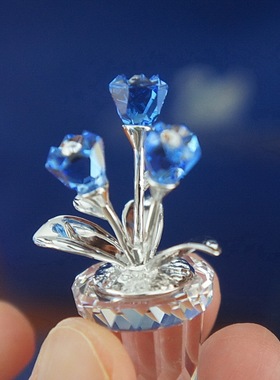 施华洛世奇蓝色勿忘我水晶小摆件