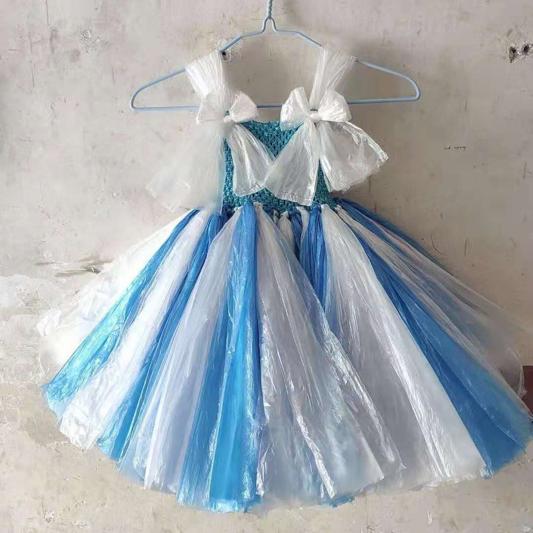 儿童环保时装秀服装亲子走秀服装手工制作冰雪奇缘幼儿园环保衣服-图1