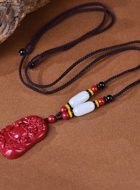 原矿朱砂财神爷吊坠高含量紫金帝王红砂本命年护身符吊坠项链批发