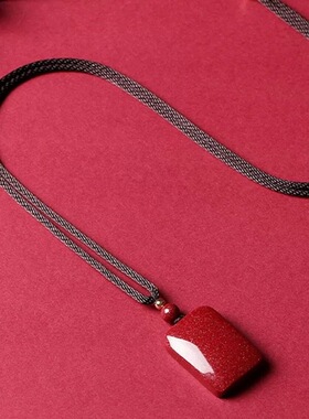 原矿朱砂凸面无事牌吊坠子紫金帝王红砂本命年项链国风吊坠代发