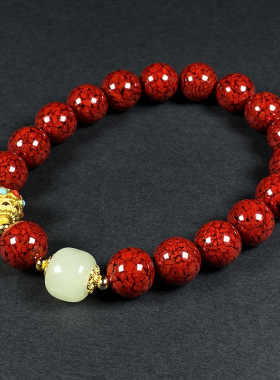 原矿朱砂手串透光晶体砂玉珠灯笼本命年护身符转运手串手链批发