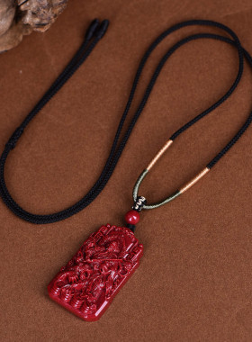 原矿朱砂赵公明牌吊坠高含量紫金砂红砂本命年护身符吊坠项链批发