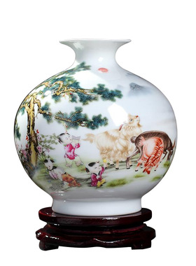 景德镇陶瓷工艺品创意家居装饰花瓶插花摆件石榴花瓶客厅酒柜摆设