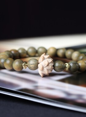 爆款小叶紫檀黑绿檀香木DIY莲花楼念佛珠手串复古风男女士手链持