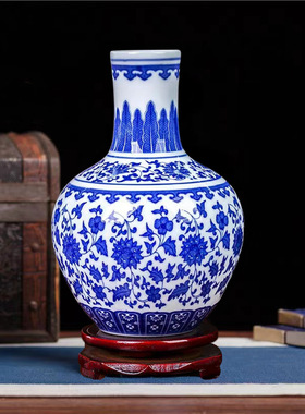 景德镇陶瓷青花瓶现代中式客厅家居装饰品创意酒柜书房博古架插花