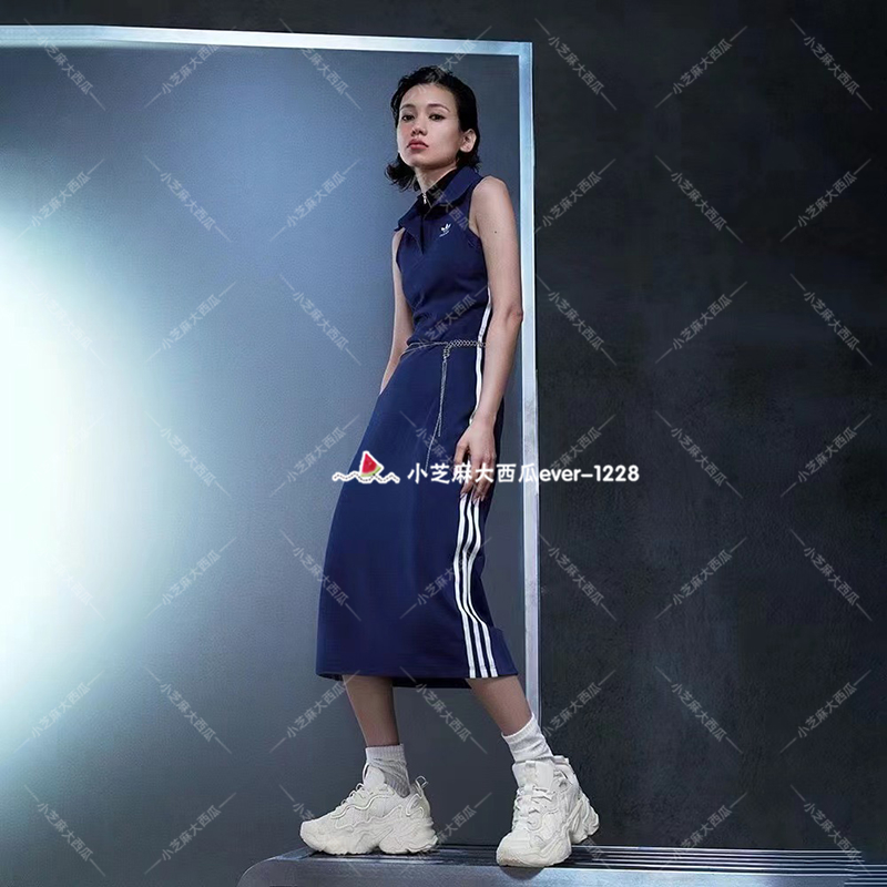 adidas三叶草女子针织运动修身长款无袖翻领连衣裙IR6126IT9860