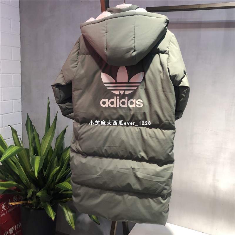 adidas三叶草专柜正品女子保暖连帽大口袋时尚休闲羽绒服GL6409 - 图0