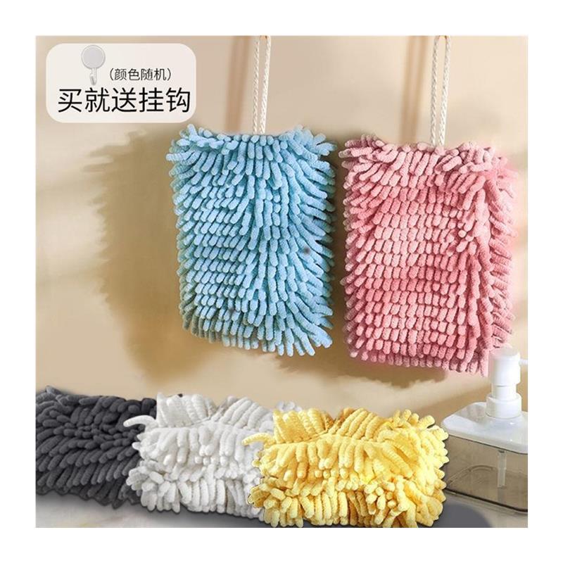 新款雪尼尔速干擦手球挂式吸水不掉毛厨房擦手巾帕清新可爱卫生间 - 图3