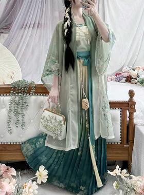 送扇子新宋制汉服长干寺齐腰百褶裙中式原创日常春