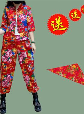 送扇子东北大花衬衫村姑女二人转演出服抖音演出服装广场舞秧歌打
