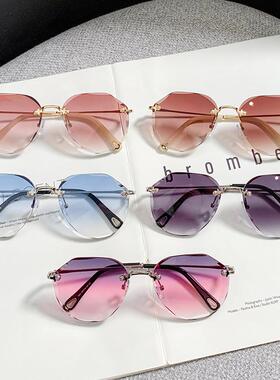 2025年新款无框太阳眼镜女防紫外线级感墨镜潮女圆脸大脸显瘦夏