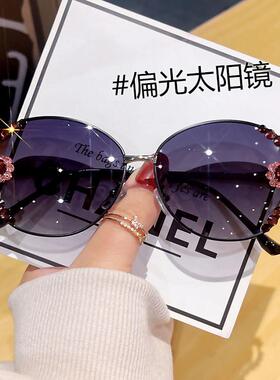 新款偏光太阳镜防晒防紫外线级感金属墨镜时尚贴钻轻奢显瘦潮款