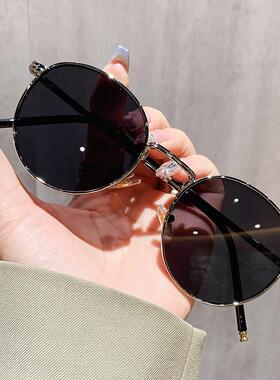 墨镜女小脸复古小圆框遮阳时尚茶色网红太阳眼镜可配近视墨镜圆脸