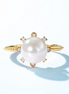 时尚流行珍珠海葵戒指S925银渡18K金PT950铂金珍珠戒指女小众饰品