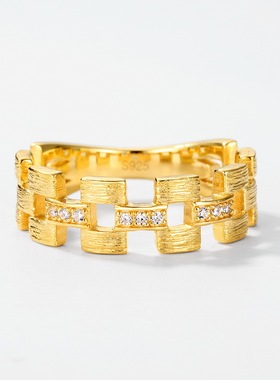 简约方块戒指轻奢复古S925银七层电镀18K金PT950铂金指环小众设计