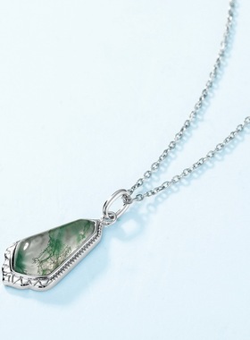 S925银渡18K金PT950铂金天河石几何菱形吊坠女鱼鳞纹夏季蓝色吊坠