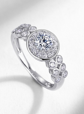 新款奢华闪亮莫桑石戒指时尚潮流S925银渡18K金PT950铂金满钻指环