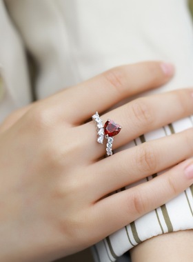 新款培育祖母绿爱心戒指S925银渡18K金PT950铂金培育彩宝开口戒