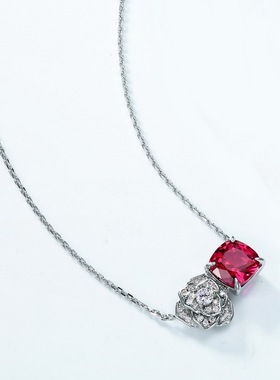 新款轻奢玫瑰花培育红宝项链女S925银渡18K金PT950铂金彩宝锁骨链