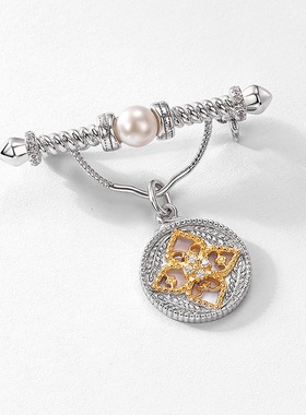 日韩新款轻奢复古淡水珍珠胸针S925银渡18K金PT950铂金吊坠小众