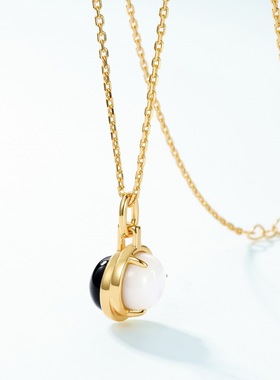 新款黑白错位系列S925银渡18K金PT950铂金玛瑙项链白贝吊坠锁骨链