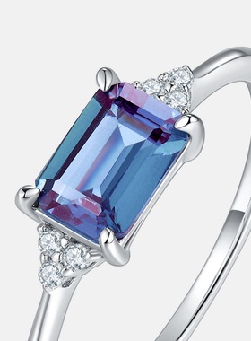 时尚简约亚历山大石戒指ins风高级S925银渡18K金PT950铂金戒指女