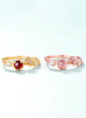 广州轻奢珠宝S925银渡18K金PT950铂金戒指食指戒女士红榴石戒指