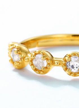 韩版时尚简约白水晶戒指女复古精致S925银渡18K金PT950铂金戒指