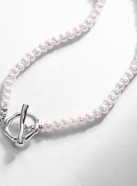 S925银渡18K金PT950铂金天然淡水珍珠项链OT扣基础简约颈链法式