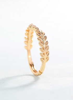 百搭手饰女S925银渡18K金PT950铂金橄榄枝戒指配饰指环开口戒子