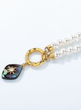 新款日韩轻奢复古珍珠链S925银渡18K金PT950铂金鲍鱼贝项链小众