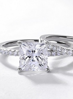 新款夸张几何个性莫桑钻戒指S925银渡18K金PT950铂金满钻戒子套戒