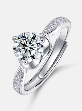 舒适爱心幸福指环时尚百搭满钻S925银渡18K金PT950铂金莫桑钻戒指