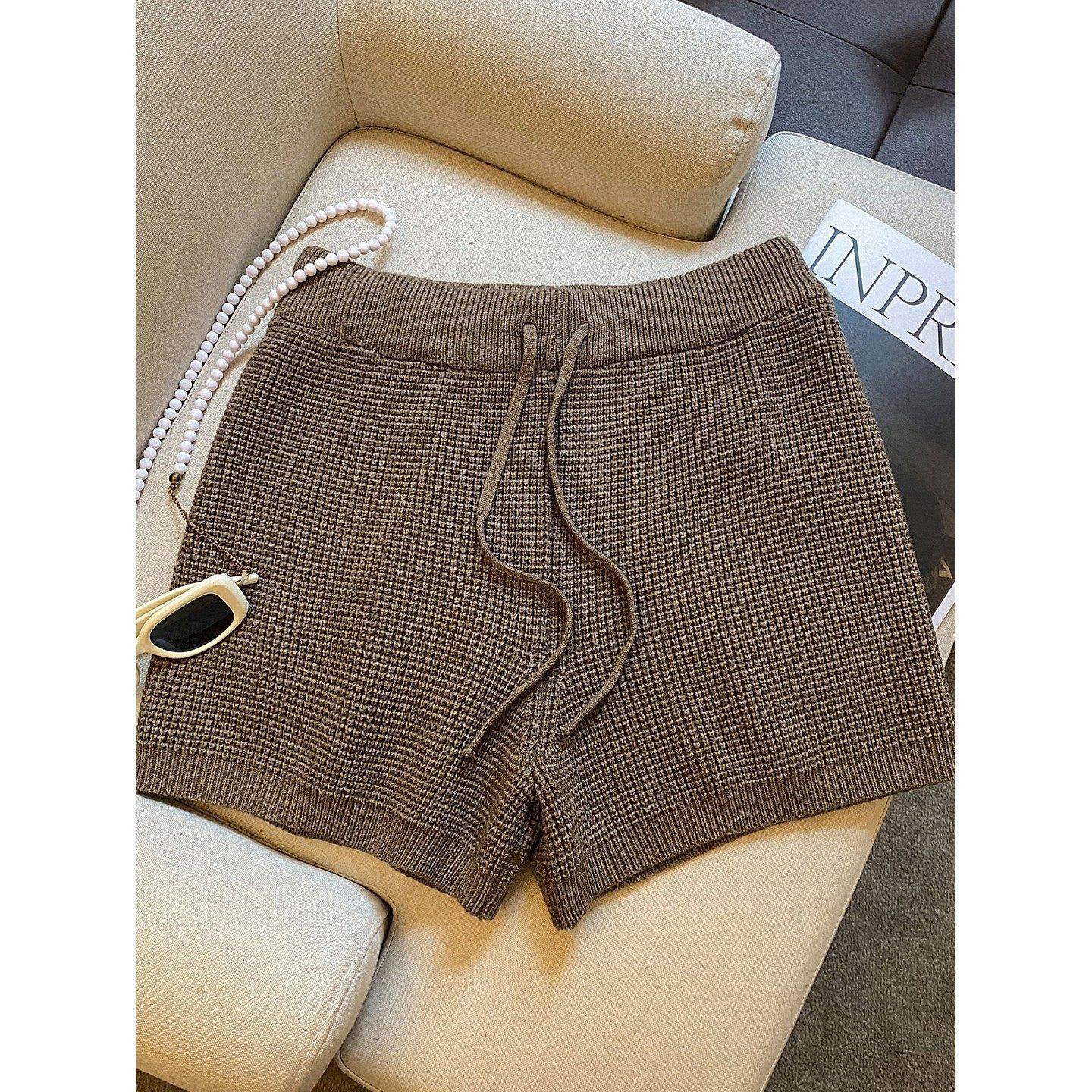 华夫格针织短裤女秋冬新款配靴子高腰显瘦毛线裤直筒a字外穿靴裤,淘宝优惠券,粉丝福利购,淘宝优惠卷