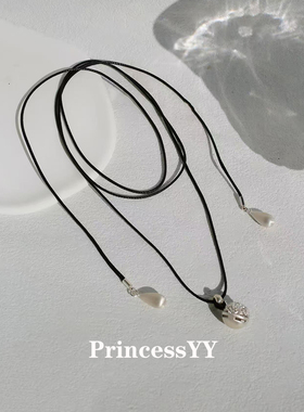 PrincessYY时尚长款百搭黑绳项链小众设计高级毛衣锁骨链轻奢配饰