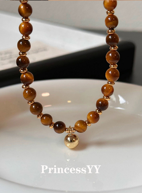 PrincessYY天然虎眼石毛衣项链女锁骨配饰时尚小众高级感轻奢小众