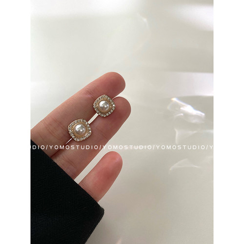 YOMOSTUDIO 金属钻边珍珠方形纽扣小香名媛风扣子女衬衫衣装饰扣 - 图2