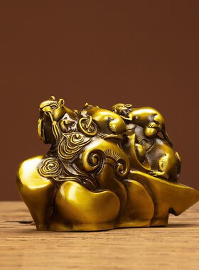 铜鼠摆件黄铜十二生肖鼠金钱鼠五代鼠代代数钱五鼠运财家居装饰品